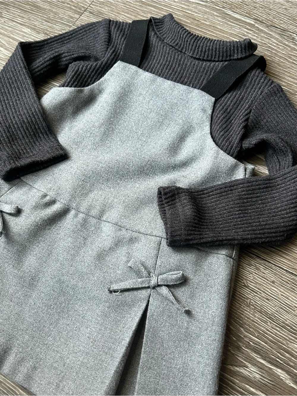 Zara Black Knit Top with Gray Pinafore Dress